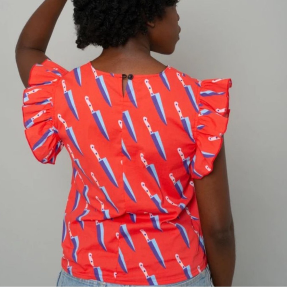Nooworks Red and Blue Knife Print Top